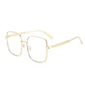 Golden square metal frame sunglasses with elegant diamond texture on temples - Gold Frame White Lens