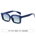 C4 Square Blue Frame Sunglasses with Gray Blue Gradient Lenses for Women - Blue Frame Gray Blue Lens