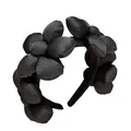 Elegant black satin headband featuring multi-flower 3D padding design for women - Black