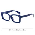 Chic square frame blue eyeglasses with clear lenses in a trendy retro design - Blue Frame Transparent Lens