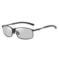Men's square polarized sunglasses with black metal frame and light grey lenses - Black Frame Photochromic