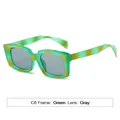 Retro square frame sunglasses in translucent green tortoiseshell with gray lenses C6 - Green Frame Grey Lens
