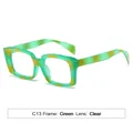 Vintage square thick frame glasses in mottled green and yellow with clear lenses - Green Frame Transparent Lens