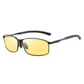 Men's square frame polarized night vision driving glasses with black metal frame and yellow lenses - Black Frame Night Vision Lens