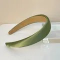 Padded olive green satin headband for women with wide design and premium silky finish - Green
