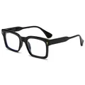Classic glossy black square eyeglass frames with decorative gold arrow metal studs - Shiny Black Anti-blue Light