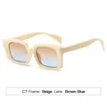 Retro square small frame sunglasses in beige with brown blue gradient lenses C7 - Beige Frame Tea Blue Lens