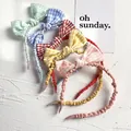Set of five colorful plaid bow headbands for girls in mint green, blue, red, yellow and pink - Children's Headbands (random Color)