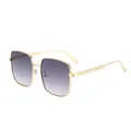 Modern oversized square sunglasses with pale gold metal frame and grey gradient lenses - Gold Frame Double Grey