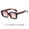Retro square wine red sunglasses with pink brown lenses and thick frames C3 - Wine Red Frame Pink Tea Lens