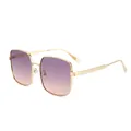 Golden metal square sunglasses with gradient purple lenses and textured temples - Gold Frame Purple Pink