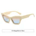 Cat eye sunglasses in beige C5 frame with brown blue gradient lenses for fashion - Beige Frame Tea Blue Lens