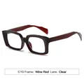 Retro square thick frame glasses in wine red with clear lenses for women - Wine Red Frame Clear Lens