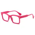 Lunettes de soleil tendance à monture carrée rose avec accents métalliques dorés - Rose Rouge Anti-Lumière Bleue