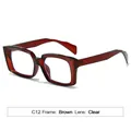 Square brown translucent glasses frame with clear lenses in a retro chunky style - Tea Frame Clear Lens