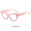 Fashionable pink cat-eye sunglasses with thick translucent frames and clear lenses - Pink Frame Anti-Blue Light