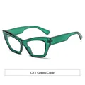Fashionable cat-eye sunglasses with transparent green frames and clear lenses - Green Frame Anti-Blue Light