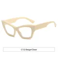 Cat eye fashion sunglasses in C12 beige and clear frame with wide temples - Beige Frame Anti-blue Light