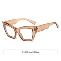 Cat eye sunglasses in brown and clear frame C13 fashion trendy eyewear for women - Tea Frame Anti-blue Light