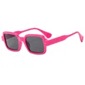 Retro square sunglasses in vibrant rose pink with dark lenses and metal star accents - Rose Red Frame Grey Lens