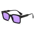 Square black sunglasses with purple lenses and marble pattern temples - Black Marble Purple Lenses