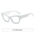Cat eye fashion sunglasses C14 white frame with clear lenses for a trendy street look - White Frame Anti-blue Light