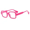 Retro square frame sunglasses in vibrant hot pink with silver rivet details - Rose Red Frame Clear Anti-blue Light