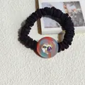 Elegant black pleated scrunchie with colorful beads and a heart crystal charm - Pink Heart Style