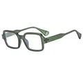 Dark green square sunglasses with wide frames and matte finish in a 45-degree side view - Sand Green Frame Clear Anti-blue Light