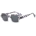 Retro square sunglasses featuring transparent purple marble frame and dark grey lenses - Transparent Speckled Frame Black Gray Lens
