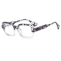 Retro square frame sunglasses in purple and white marble texture with thick glossy frames - Transparent Speckled Frame Clear Anti-blue Light