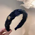 Elegante donkerblauwe gevlochten haarband met gouden roos voor dames haaraccessoire - Zwart Mesh Haarband