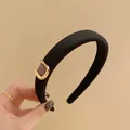 Elegant retro black padded headband with golden buckle and burgundy square inlay - Square Buckle Style / Purple
