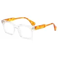 Fashionable square sunglasses with transparent pink frames and amber tortoise temples - Transparent White Blue Light Blocking