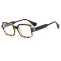 Retro square sunglasses with black outer frame and leopard print inner lining - Black Temple Clear Anti-blue Light