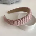 Dusty rose velvet sponge headband with wide stripes and anti-slip lining for women - Pink