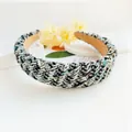 Detail of tweed headband with gold thread weaving and soft non-slip velvet lining - Black Mesh