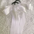 Elegant white satin ribbon bow hair tie with long streamers for ballet style updos - Hair Tie / White