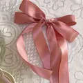 Elegant rose pink satin bow hair tie with long ribbon streamers for balletcore hair styling - Hair Tie / Lotus root pink