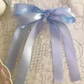 Light blue satin ribbon hair bow with long streamers for elegant ballet style hairstyles - Hair Clip / Sky Blue