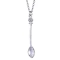 Detailed view of crown-topped silver spoon pendant on a metallic chain necklace - Silver