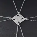 Four-piece silver puzzle heart necklace set for best friends on a textured background - Puzzle Heart Hollow Style / Silver