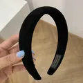 Padded black velvet headband with handmade label, candy color thick hair hoop accessory - Black