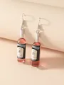 Creative pink resin wine bottle dangle earrings with silver metal hooks for women - Cabernet Sauvignon (Petrvrs Label) / Coffee