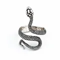 Adjustable vintage silver snake ring with detailed scales in punk gothic style - Adjustable Open / Style 1 (Black White Dot)