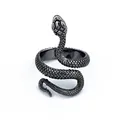 Gothic style snake ring in gun black finish with detailed scales and wrap-around design - Adjustable Open / Style 2 (Gun Black Double Wrap)