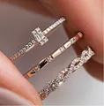 Three-piece rose gold stackable ring set with cubic zirconia diamonds for women - US 6 / Rose Gold Set