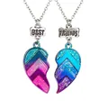 Colorful glitter heart Best Friends necklaces with gradient finish and silver chain set - Gradient Heart Splicing Style