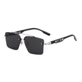 Men's double-bridge square metal sunglasses with silver frame and black polarized lenses - Silver Frame Grey Lens