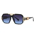 Black oversized sunglasses with gradient lenses and gold metal temple accents - Black Frame / Gradient Grey Blue Lenses